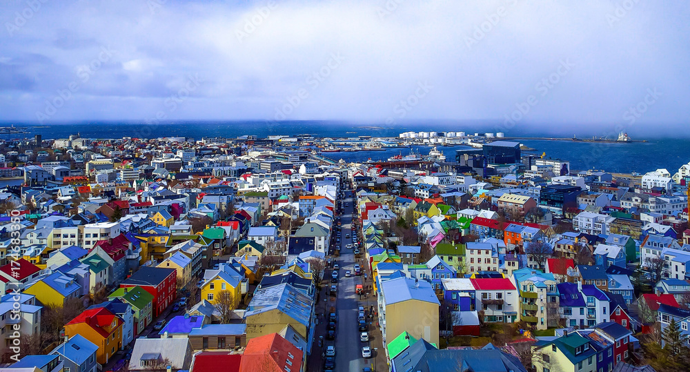 Obraz na płótnie Reykjavik Iceland skyline from above w salonie