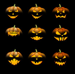 Orange 3d halloween pumpkins set.