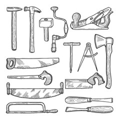 Poster - Tools in carpentry workshop. Vector hand drawn illustration