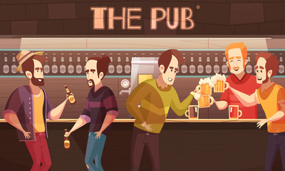 Wall Mural - Beer Pub Flat Vector Illustration 