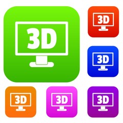 Poster - Computer monitor with 3d inscription set color collection