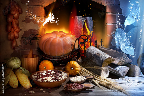 Fotografía Still Life Art Assembly Editing Cinderella Pumpkin Fairy Fireplace Firewood Fire