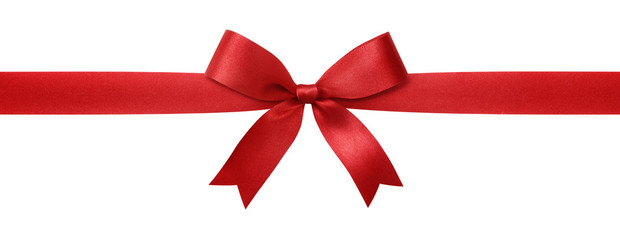 red ribbon with bow isolated on white background.