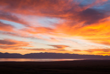 Sunset On Song Kul Lake In Kyrgyzstan