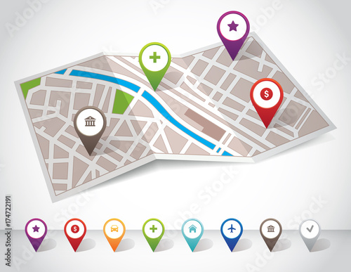 Obraz na płótnie City map with pin icons
