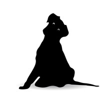 Silhouette Of A Black Dog Sitting (surprised), Cartoon On A White Background.