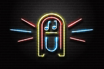 Wall Mural - Vector realistic isolated neon sign of jukebox for decoration and covering on the wall background. Concept of music, dj and concert.
