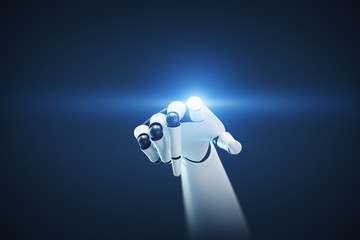 Poster - White and black robot hand, glowing finger