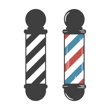 Barber Shop Pole. Vintage Set. Vector Illustration.
