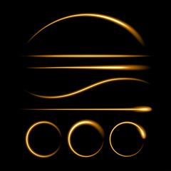 Aufkleber - Glowing light effect set. Neon magical stripes and circles. Illuminated flashes lines. Vector illustration.