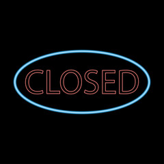 Aufkleber - Closed neon signborad. Illuminated signage. Glowing colorful door sign. Vector illustration.