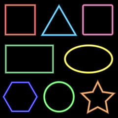 Leinwandbilder - Neon frame set. Illuminated framework shapes, glowing colorful signboard. Vector illustration.