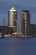 Night view, port of Hamburg, Kehrwiederspitze, Hafencity district, Hamburg, Germany, Europe