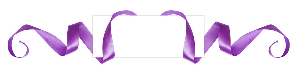 Wall Mural - Curled purple silk ribbon and a card for text