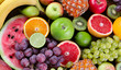 Fruits background. Healthy diet eating concept. Flat lay