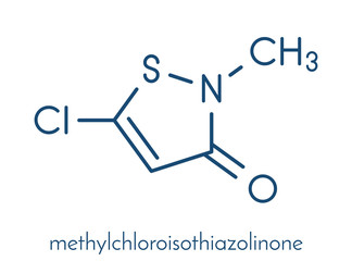 Poster - Methylchloroisothiazolinone preservative molecule, chemical structure. Often used in water-based products, e.g. cosmetics. Skeletal formula.