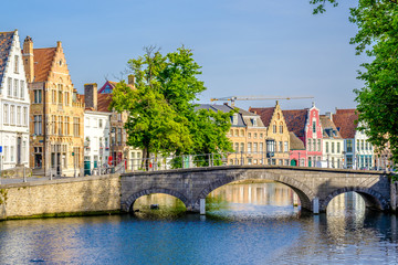 Wall Mural - Bruges (Brugge) cityscape with water canal and bridge