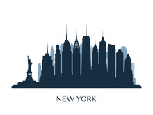 New York Skyline, Monochrome Silhouette. Vector Illustration.