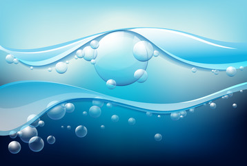 Wall Mural - bubbles and waves in blue color