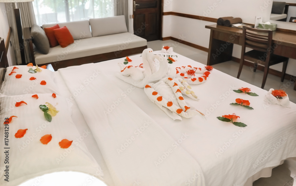 Hotel room prepared for romantic date