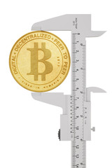 Aufkleber - Digital and Cryptocurrency Concept. Vernier Calliper with Golden Bitcoin. 3d Rendering