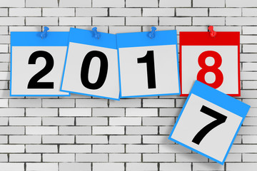 Aufkleber - New 2018 Year Start Concept. Calendar Sheets with 2018 New Year Sign. 3d Rendering