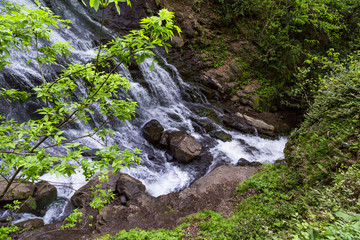 Canvas Print - Waterfall Burbling From Rocks in Natural Park