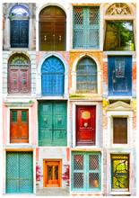 Collage Of Picturesque Doors At The Venice, Italy