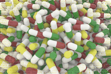 Health conceptual for texture or background with bunch of capsules, medicine or pills, 3D rendering image