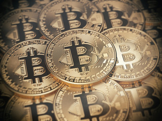 Poster - Golden bitcoins. Cryptocurrency background concept.