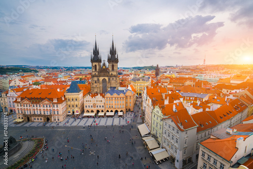 Zdjęcie XXL Piękny krajobraz stary miasteczko, Praga kasztel i Hradcany w Praga, Odgórny widok przy republika czech.