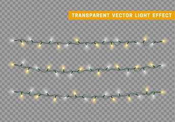 Wall Mural - lights string garlands color white and yellow. christmas lights isolated realistic design. glowing x