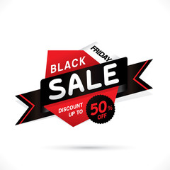 Sticker - Black Friday Sale with discount up to 50%. Vector illustration