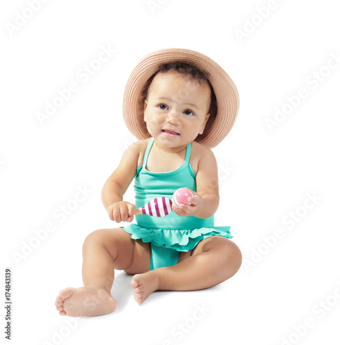 white baby beach hat