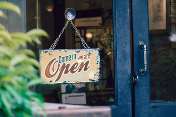 Open signboard on shop door