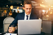 © Flamingo Images - Focused young executive drinking coffee in a cafe working online