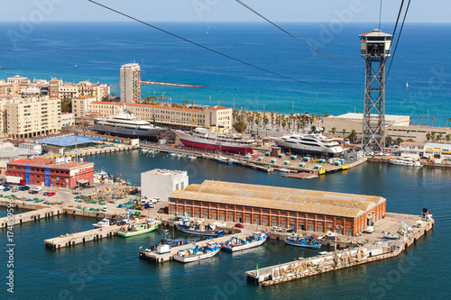 Plakat Widok z lotu ptaka schronienia okręg w Barcelona, ​​Hiszpania. Panoramiczny widok wybrzeża