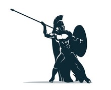 Spartan Warrior Stylized Illustration. Warrior Throws Javelin.
