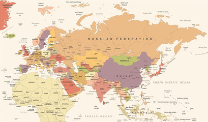  Eurasia Europa Russia China India Indonesia Thailand Map - Vector Illustration