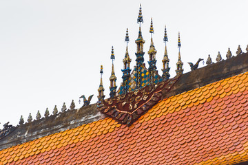 The roof of the temple Wat Sensoukaram in Louangphabang, Laos. Close-up.