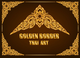 Aufkleber - Gold photo frame with corner thailand line floral for picture, Vector design decoration pattern style.frame border design is pattern Thai style