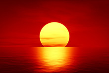 Red Sunset Over The Ocean