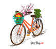 Cooked square glutinous rice cake and blossom, bicycle. Vietnamese new year. (Translation 
