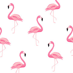 Wall Mural -  Seamless flamingo pattern background. Flamingo poster design. Wallpaper, invitation cards, textile print vector illustration design