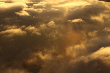 Wall Mural - Sunset White Cloud sky at high level attitude, view from window airplane