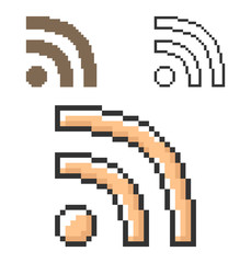 Pixel icon of RSS sign in three variants. Fully editable