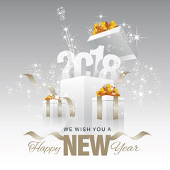 Happy New Year 2018 firework box grey background