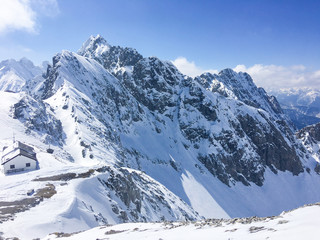 Snow Mountain Range Landscape with Blue Sky