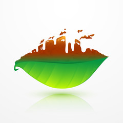 Aufkleber - Green leaf and dead leaf with factory shape. Global Warming concept