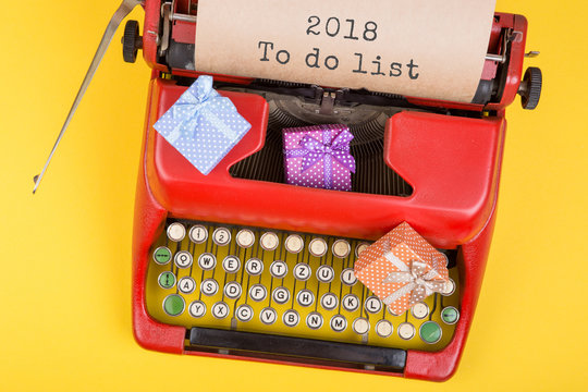 Christmas concept - red typewriter with the text 
